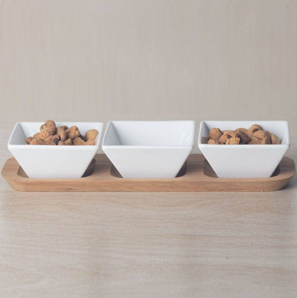 Philosophy Home Porcelain Serving Bowls with Bamboo Base - Modern Quests