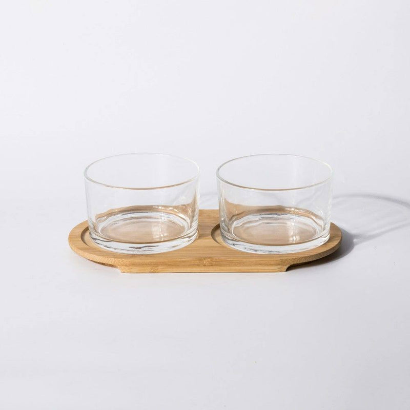 Philosophy Home Serve Glass Bowls With Bamboo Base, Set of 2 - Modern Quests