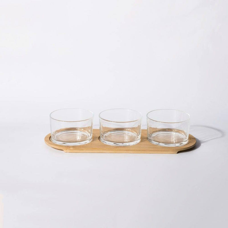 Philosophy Home Serve Glass Bowls With Bamboo Base, Set of 3 - Modern Quests