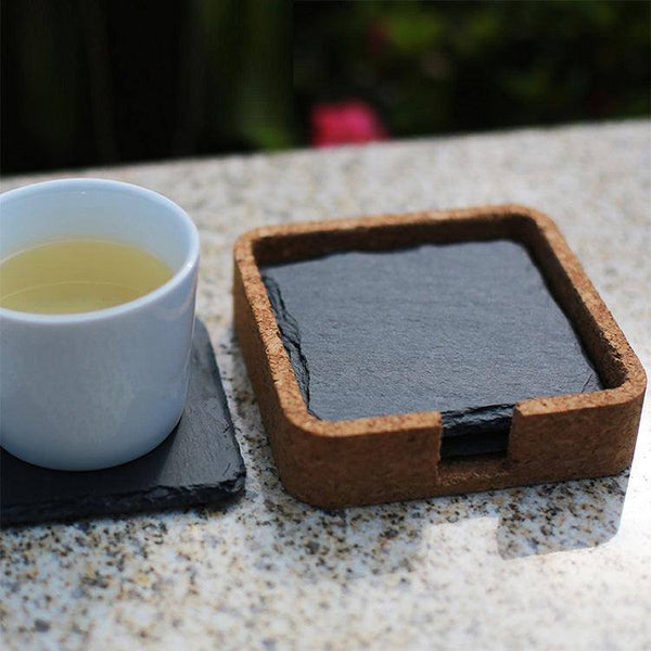 Philosophy Home Slate Square Coasters with Cork Holder - Modern Quests