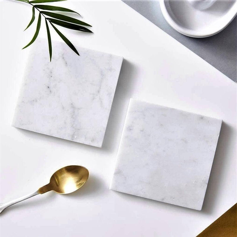 Philosophy Home Square Marble Coasters with Cork Holder - Modern Quests
