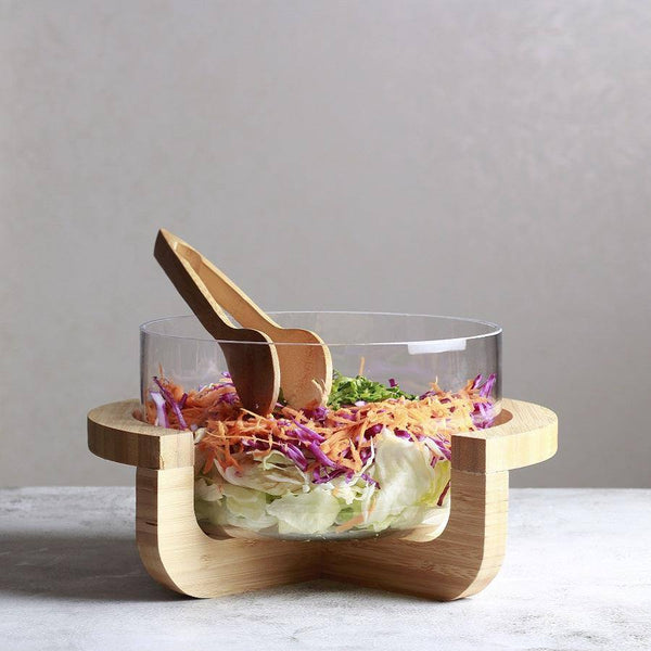 Philosophy Home Zen Salad Bowl With Wooden Base - Large - Modern Quests