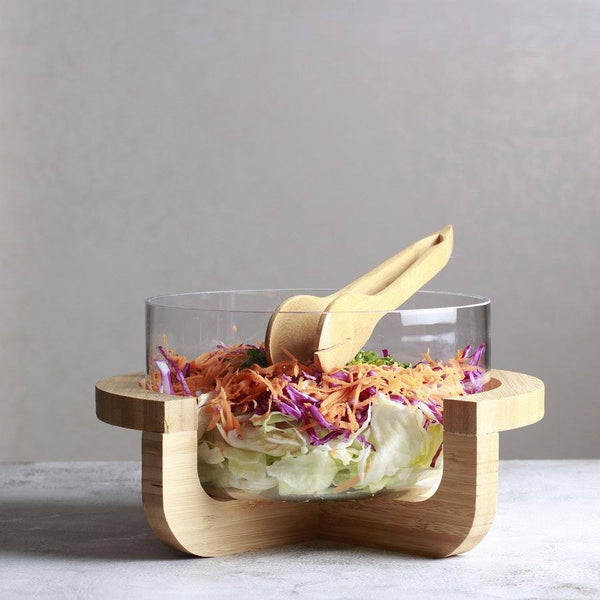 Philosophy Home Zen Salad Bowl With Wooden Base - Large - Modern Quests