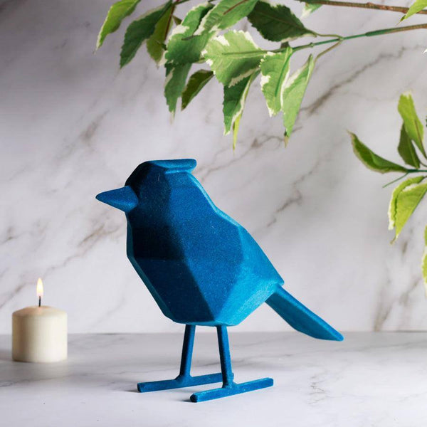 Present Time Bird Faceted Sculpture Large - Flocked Blue - Modern Quests