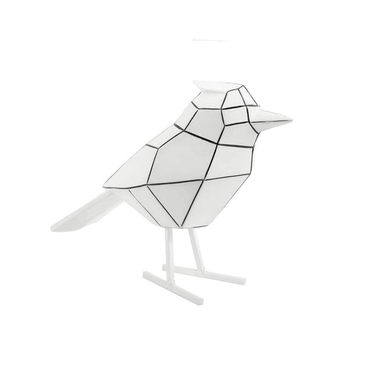 Present Time Bird Faceted Sculpture Large - White with Black Stripes - Modern Quests