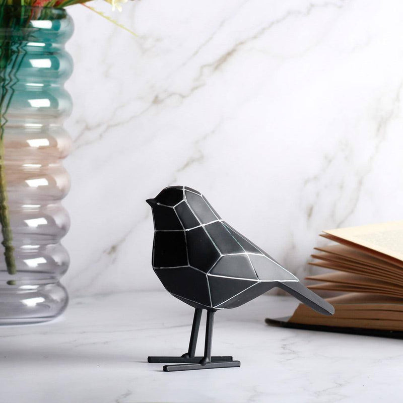 Present Time Bird Faceted Sculpture Small - Black with White Stripes - Modern Quests