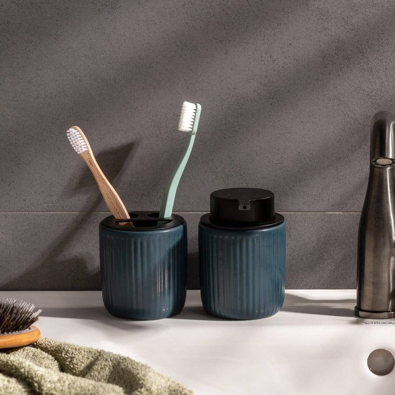 Present Time Neat Ceramic Bathroom Set - Dark Blue - Modern Quests