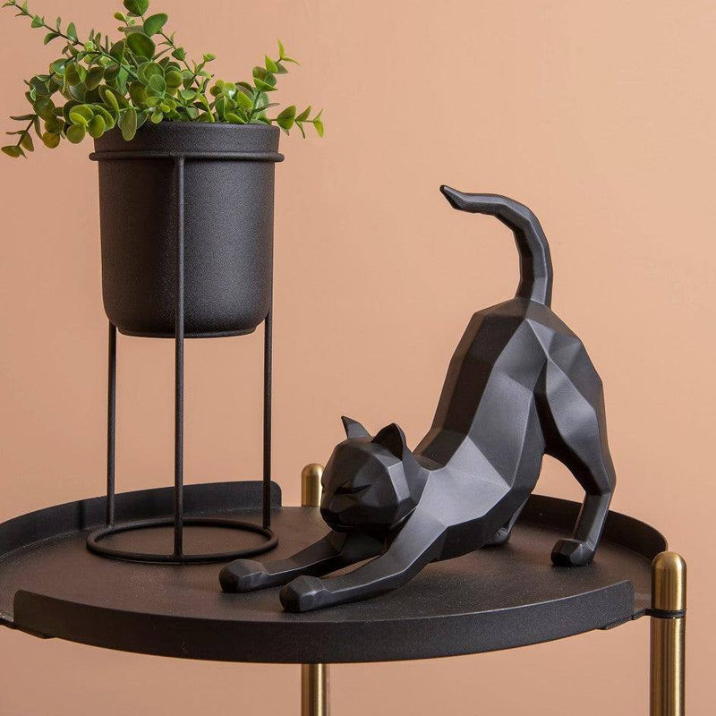 Present Time Stretching Cat Faceted Sculpture Large - Black - Modern Quests