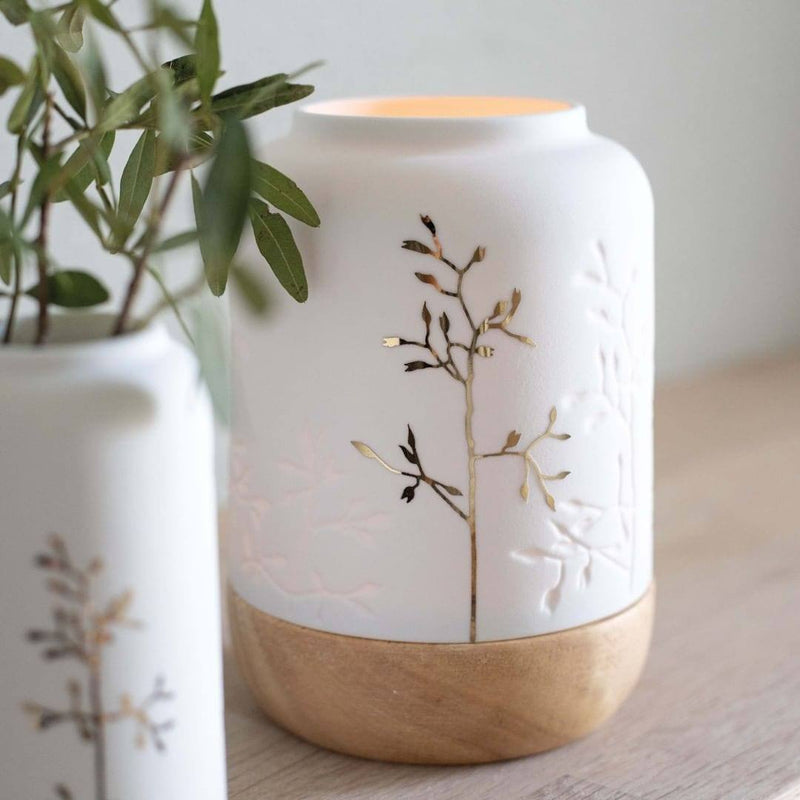 Rader Germany Porcelain Vase with Wooden Base Small - Gold Branch - Modern Quests