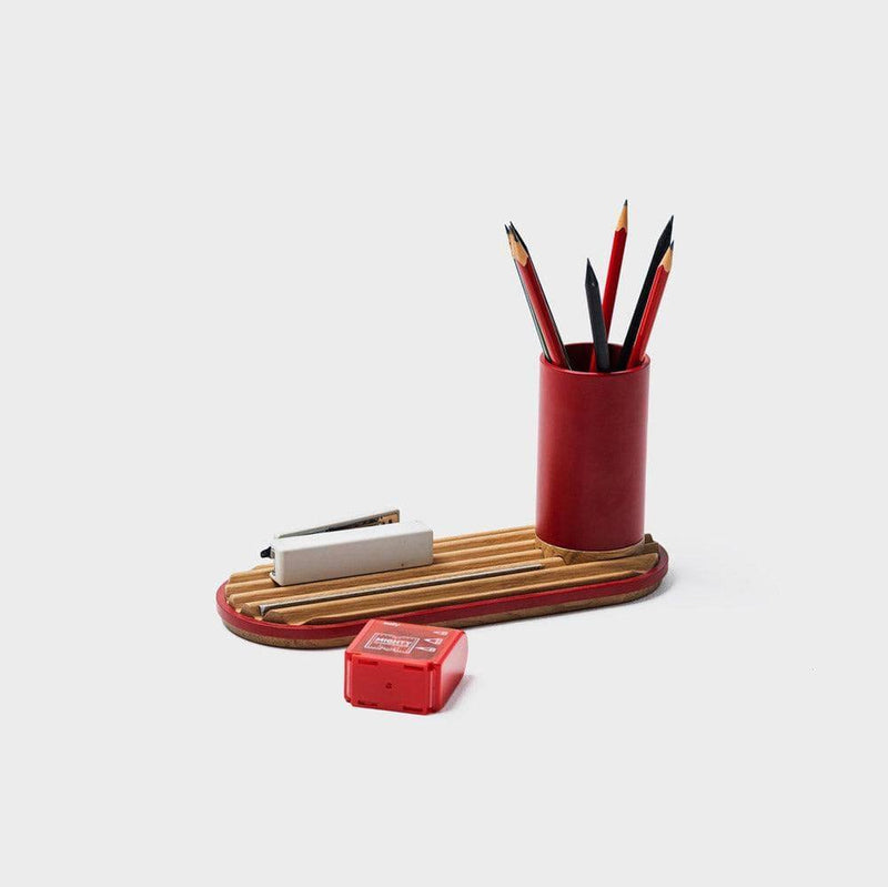 SPIN Ridge Desk Organiser - Red with Oak