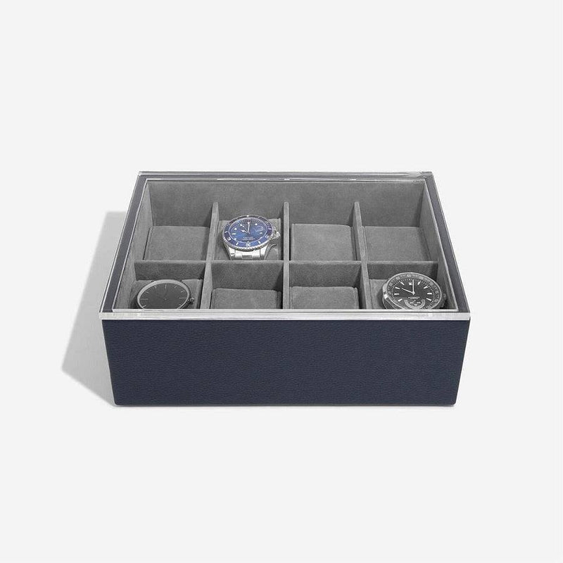 STACKERS London 8-pc Watch Box with Acrylic Lid - Navy Blue - Modern Quests