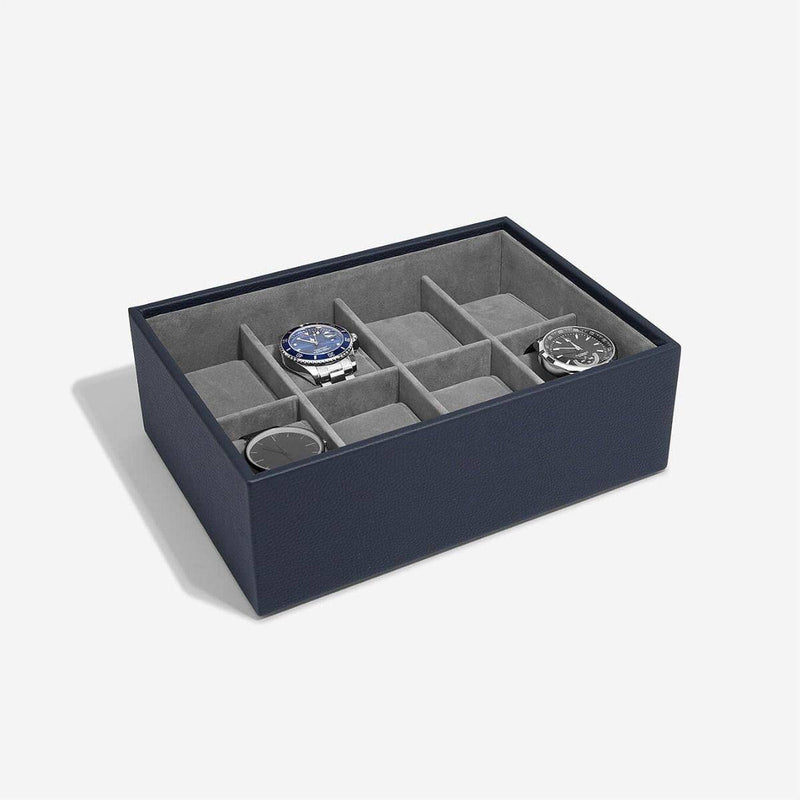 STACKERS London 8-pc Watch Box with Acrylic Lid - Navy Blue - Modern Quests