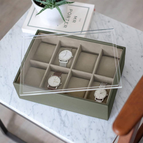 STACKERS London 8-pc Watch Box with Acrylic Lid - Olive Green - Modern Quests