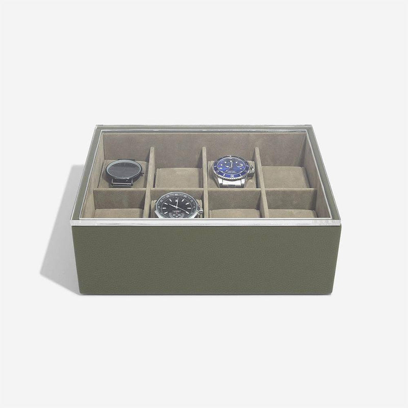 STACKERS London 8-pc Watch Box with Acrylic Lid - Olive Green - Modern Quests