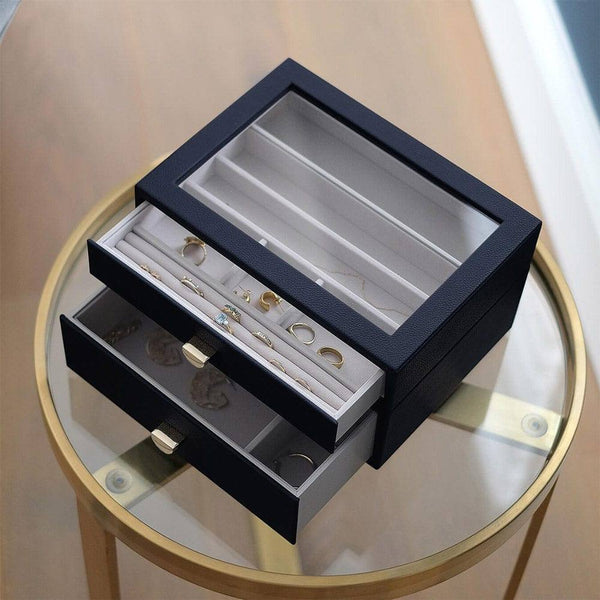 STACKERS London Jewellery Box Double Drawers Medium - Navy Blue - Modern Quests