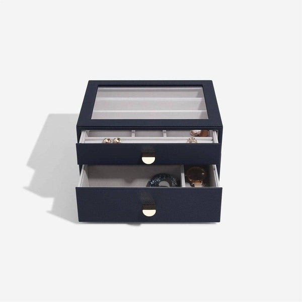 STACKERS London Jewellery Box Double Drawers Medium - Navy Blue - Modern Quests