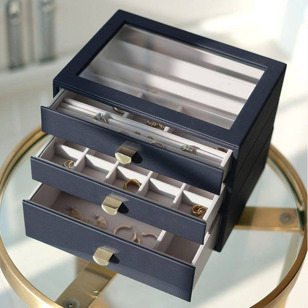 STACKERS London Jewellery Box Triple Drawers Medium - Pebble Navy