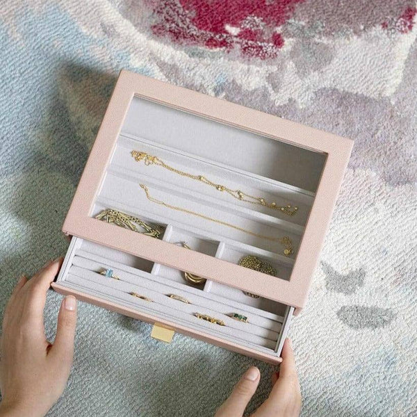 STACKERS London Jewellery Storage Drawer with Glass Lid Medium - Blush Pink - Modern Quests