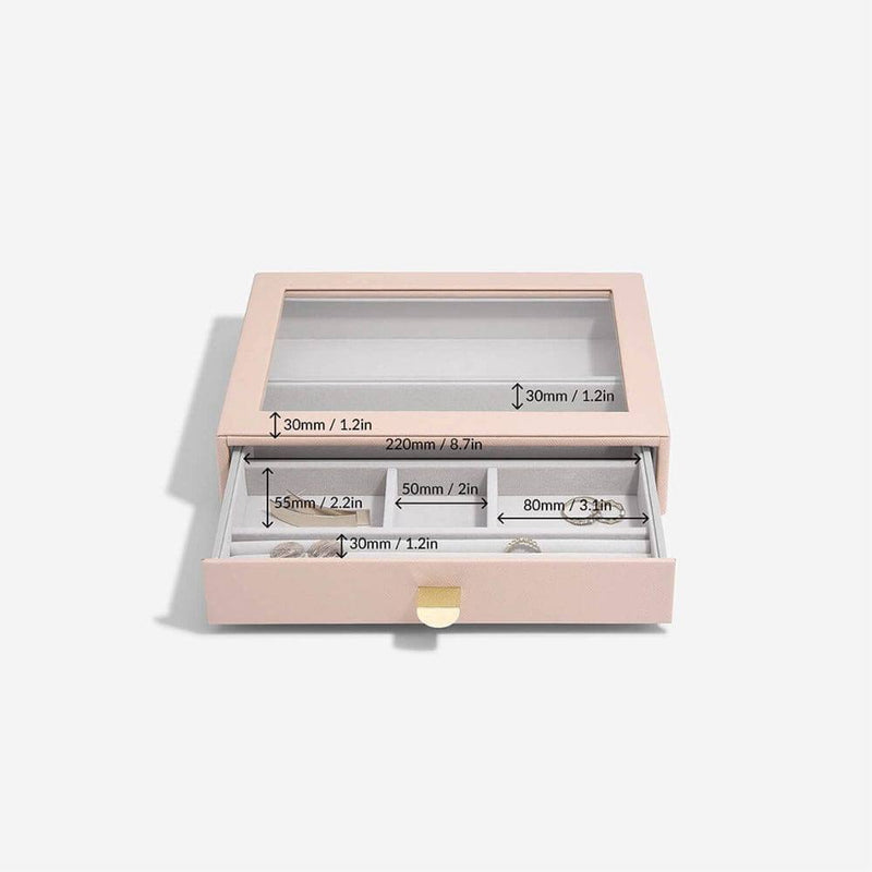STACKERS London Jewellery Storage Drawer with Glass Lid Medium - Blush Pink - Modern Quests
