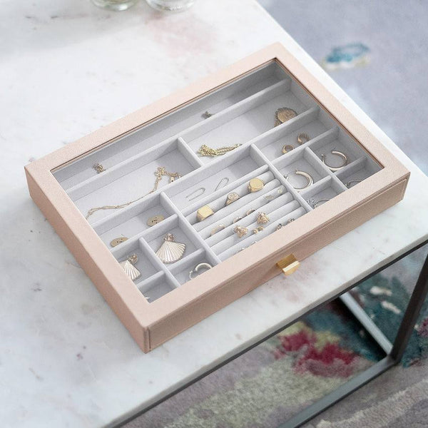 STACKERS London Jewellery Storage Drawer with Glass Window Large - Blush Pink