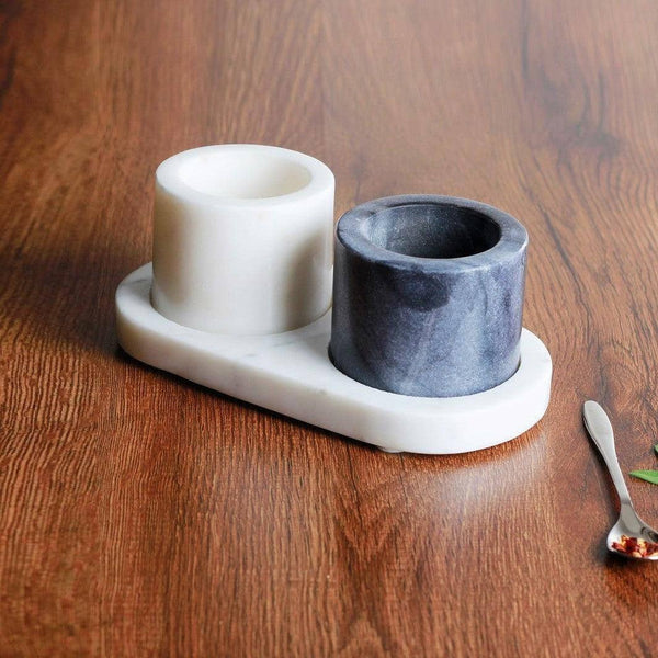 The Handicraft Street Duo Marble Condiments Set with Base - Modern Quests