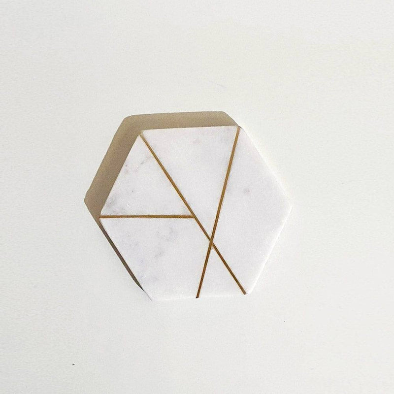 The Handicraft Street Hexagonal Marble Coasters, Set of 4 - Gold Lines - Modern Quests