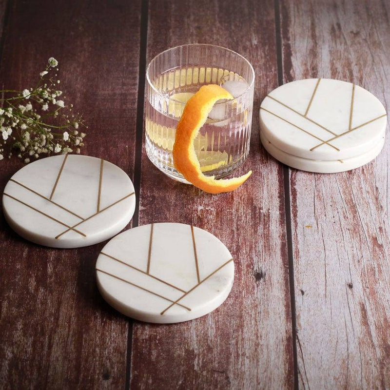 The Handicraft Street Marble Coasters, Set of 4 - Gold Lines - Modern Quests
