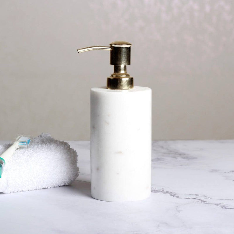 The Handicraft Street Marble Soap Dispenser - White and Gold - Modern Quests