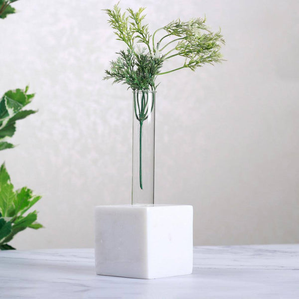 The Handicraft Street Test Tube Vase With Marble Holder - White - Modern Quests