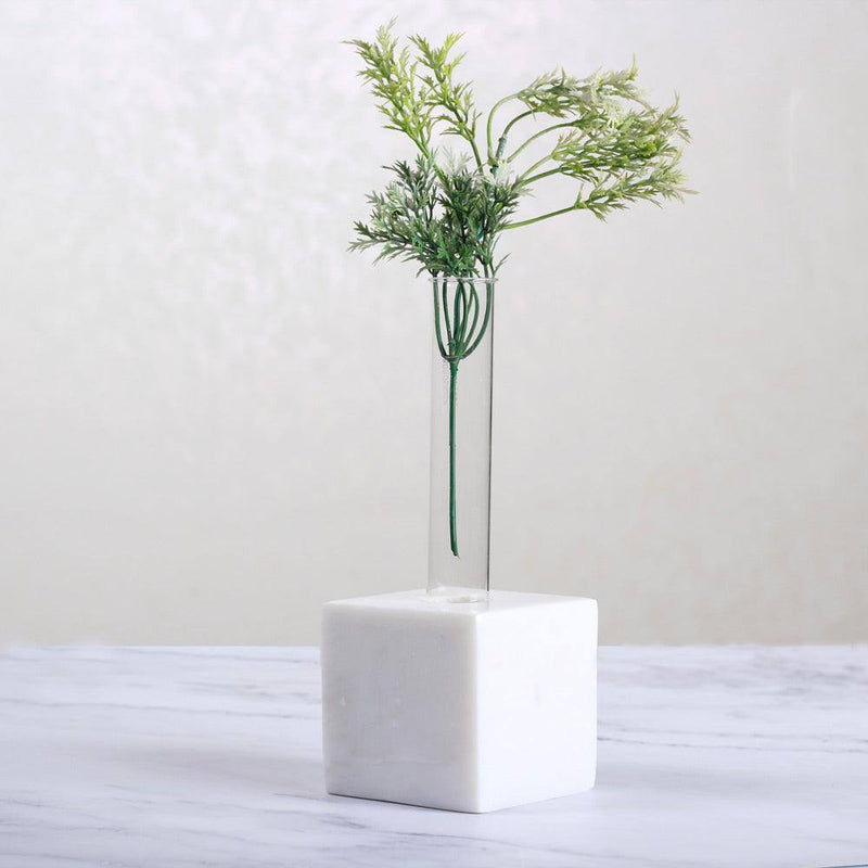 The Handicraft Street Test Tube Vase With Marble Holder - White