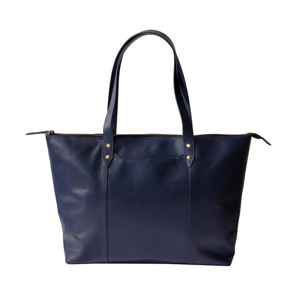 The Postbox Cece Leather Tote - Deep Sea Blue - Modern Quests