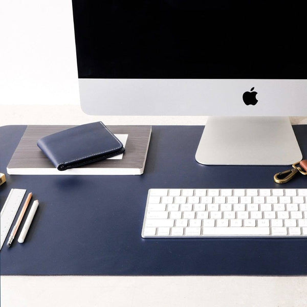 The Postbox Leather Desk Mat Large - Deep Sea Blue