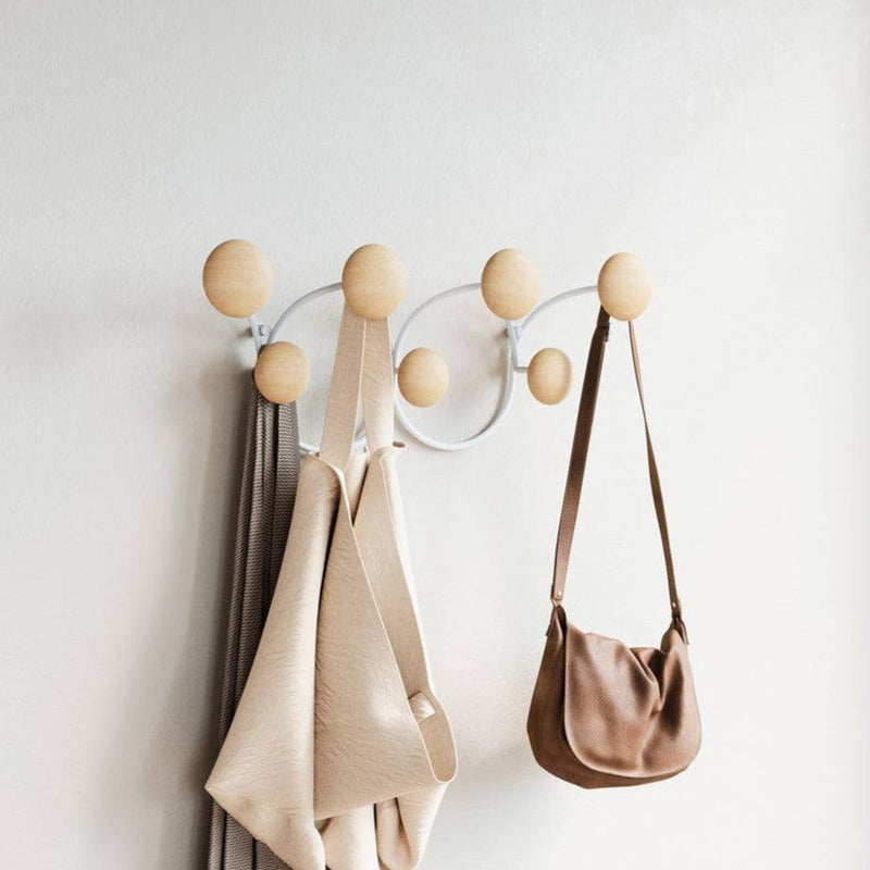 Umbra Dotsy Wall Hooks - White & Natural Wood - Modern Quests