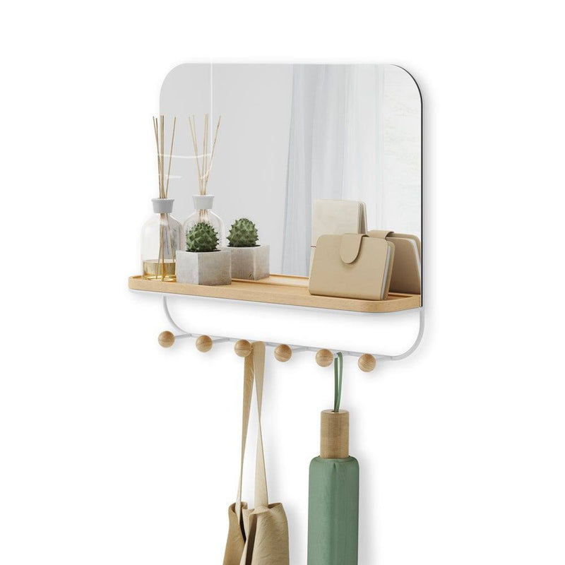 Umbra Estique Mirror with Hooks - White - Modern Quests
