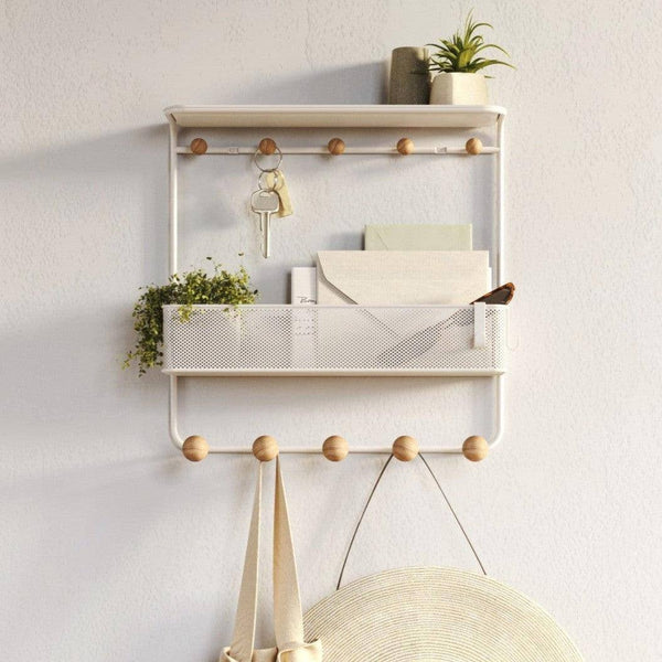 Umbra Estique Wall Shelf With Hooks - White - Modern Quests