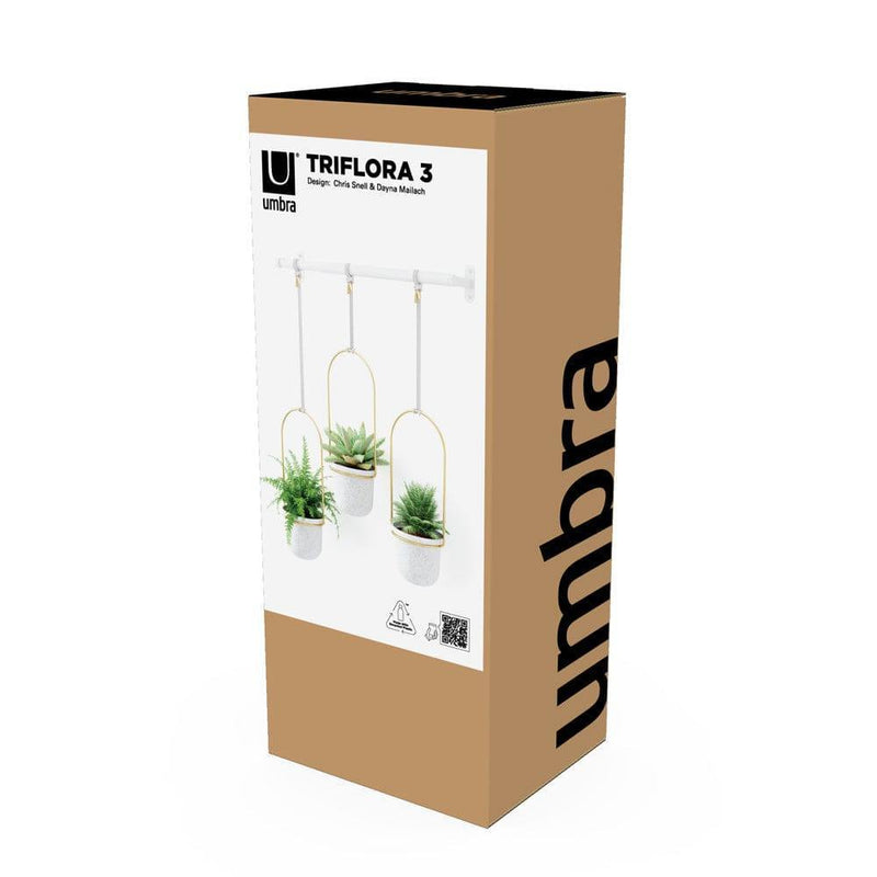 Umbra Triflora Hanging Planter, Set of 3 - White Brass - Modern Quests
