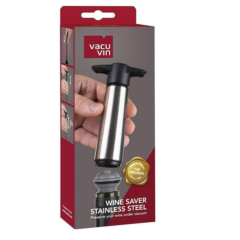 Vacu Vin Vacuum Wine Saver with 2 Stoppers - Stainless Steel - Modern Quests