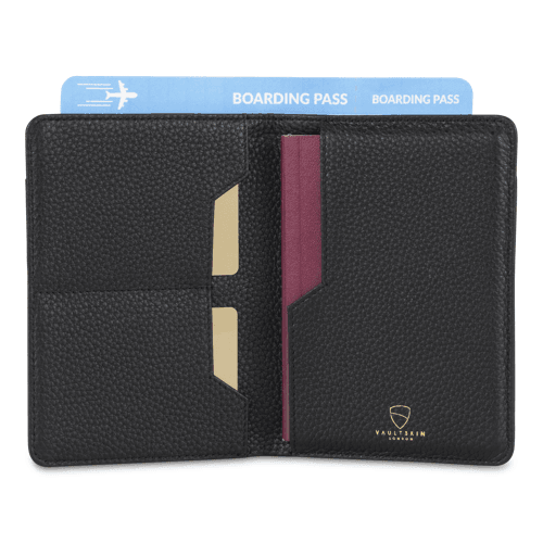 Vaultskin London Kensington Passport Wallet - Grained Black RFID