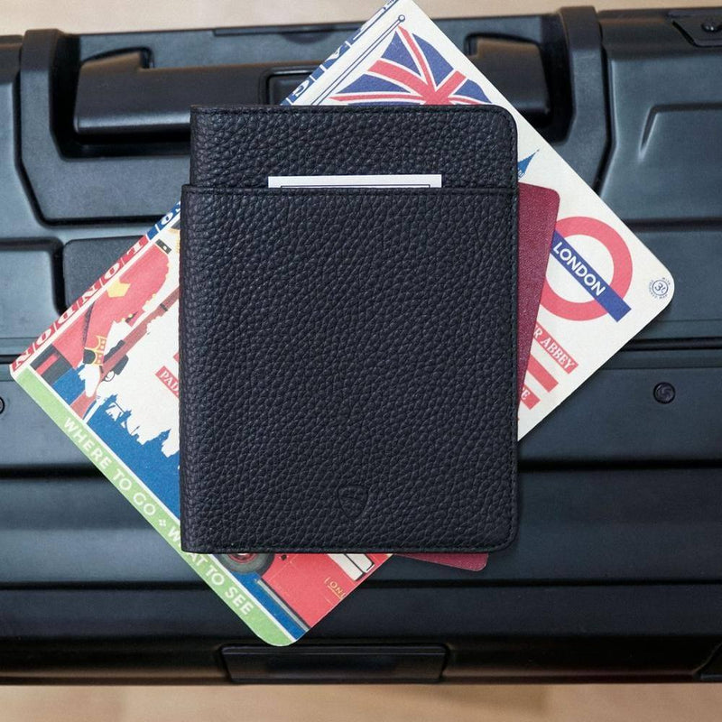Vaultskin London Kensington Passport Wallet - Grained Black RFID - Modern Quests