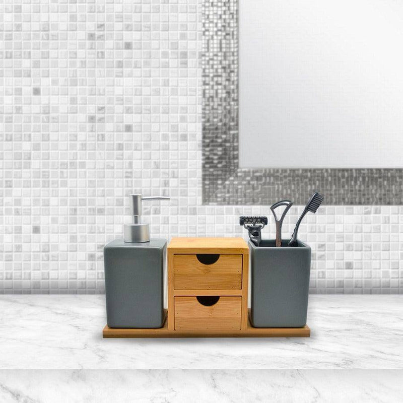 Waabi Saabi Ceramic and Bamboo Bathroom Set - Charcoal - Modern Quests