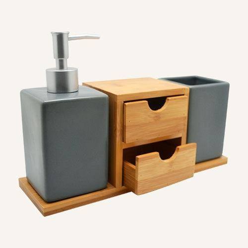 Waabi Saabi Ceramic and Bamboo Bathroom Set - Charcoal