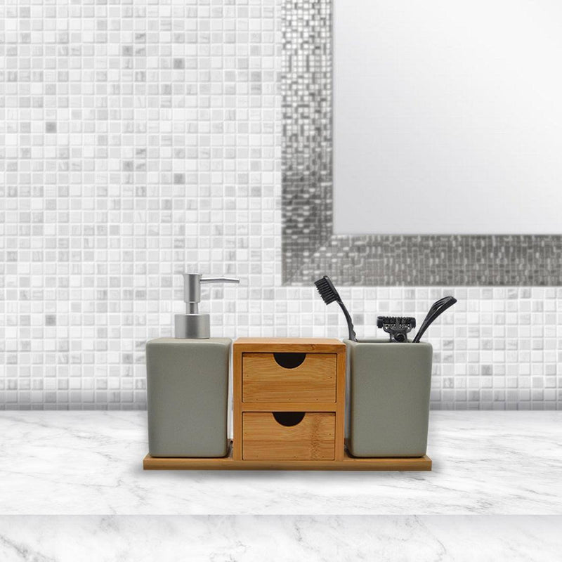Waabi Saabi Ceramic and Bamboo Bathroom Set - Grey