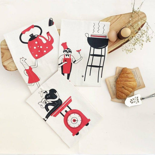 Whistling Yarns Quirky Crew Kitchen Towels, Set of 3